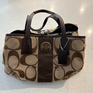 Coach Brown and Tan Canvas Tote